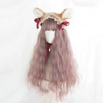 

CosplayMix 65CM Lolita Cute Long Curly Fluffy Chocolates Natural Black Ombre Purple Bangs Party Synthetic Hair Cosplay Wig+Cap