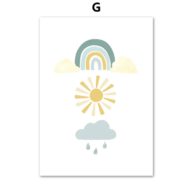Cartoon Sun Rainbow Cloud Rain Wall Art Canvas Painting Nordic Posters And Prints Nursery Wall Pictures For Baby Kids Room Decor G