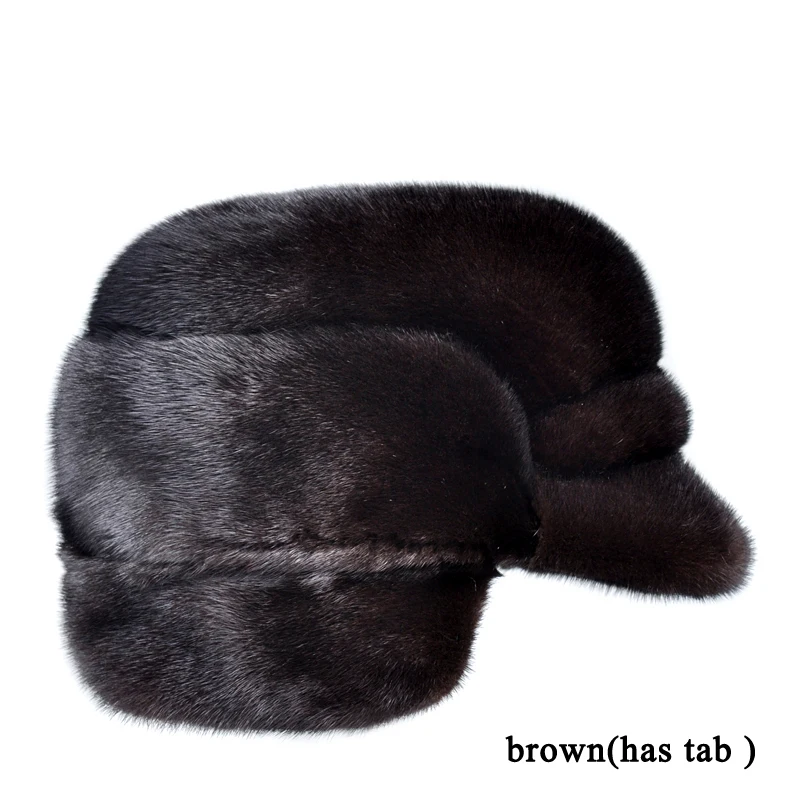 brown has tab Роскошные зимние мужские ботинки из натурального меха норки, меховые шапки-бомберы Man Real ботинки «Мартенс» черный/коричневый Tab пожилых мотоцикл русский в армейском стиле, подарок для папы - Цвет: brown has tab