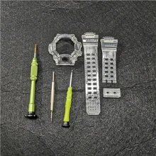Pulseira de relógio de silicone, correia de relógio de silicone e moldura para gw9400, pulseira transparente de relógio e capa com ferramentas