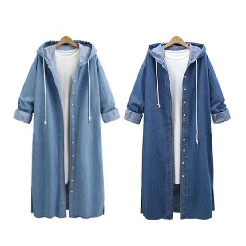 Chaqueta de mezclilla con capucha de manga larga suelta a la moda para mujer chaqueta de mezclilla con botones casuales tejano largo chaqueta cárdigan prendas de vestir Tops