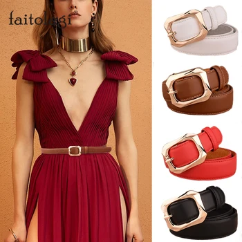 

Cowhide Lined Female Leather Belts Alloy Buckle High Quality Leather Women Belts Girls Jeans Pants Black White Waist Belts