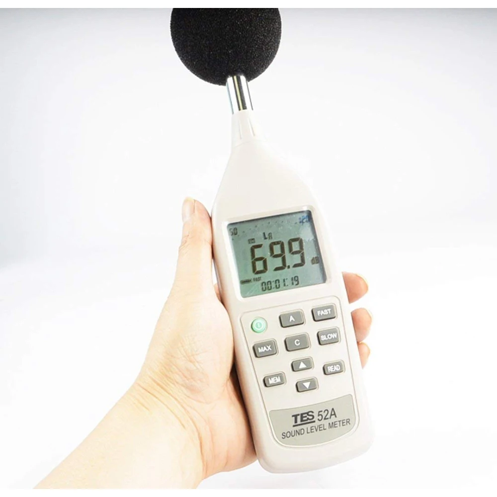 

TES-52A Digital Sound Level Meter Range from 26 to 130dB,Mainmum/Minimum/Peak Sound Level With Time,Fast/Slow Time Weighting.