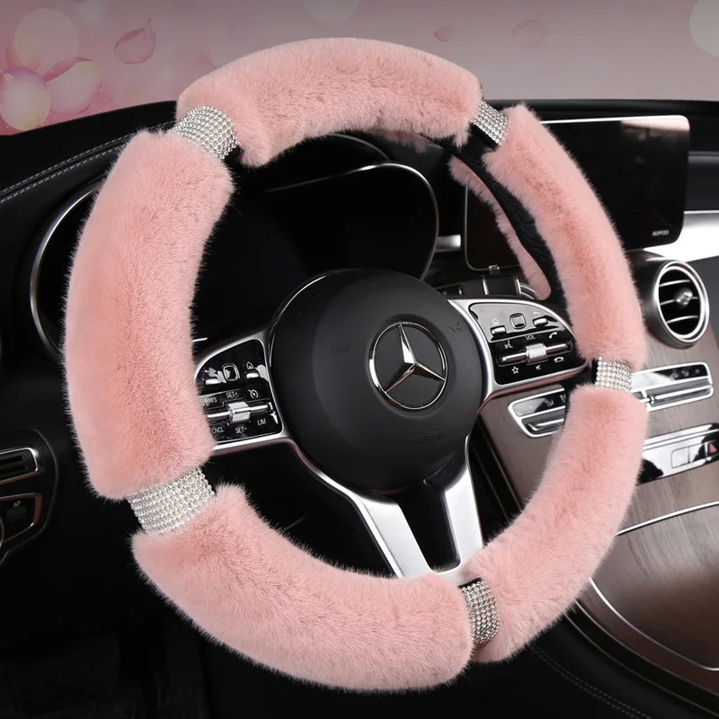 

D Type O Type car steering wheel cover flash diamond plush steering wheel cover suitable for 37-38 cm car steering wheel