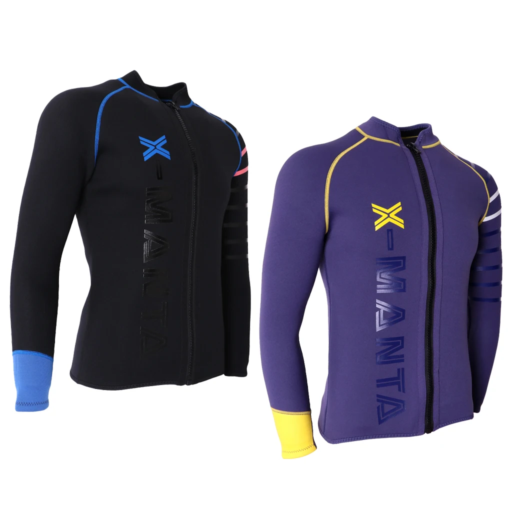 Premium Neoprene Men's 3mm Wetsuit Jacket Top Long Sleeve Front Zip Scuba Diving Wet Suit for Paddleboarding Kiteboarding
