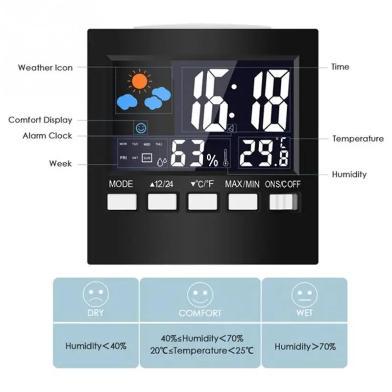 ЖК-экран термометр часы влажность в помещении путешествия монитор с подсветкой «собирая цветы» часы-будильник с термометром Calen