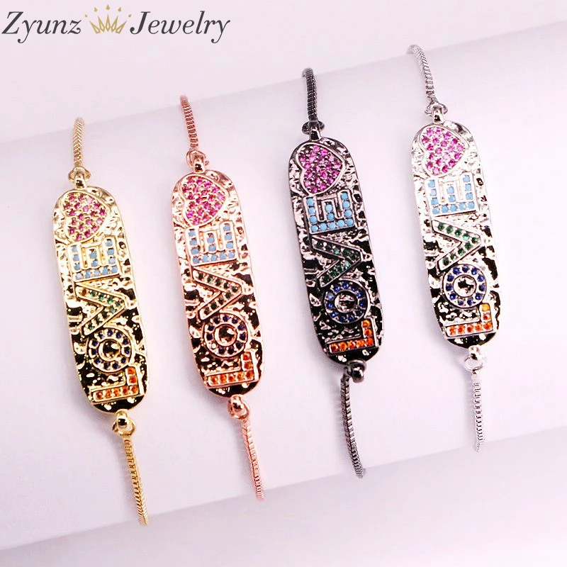 10 шт., Радужный Браслет с кристаллами CZ английский бар браслет ювелирные изделия браслет с шармом