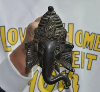 

wedding decoration Tibet Buddhism bronze Elephant Jambhala Buddha head statue Exorcism Wall hanging