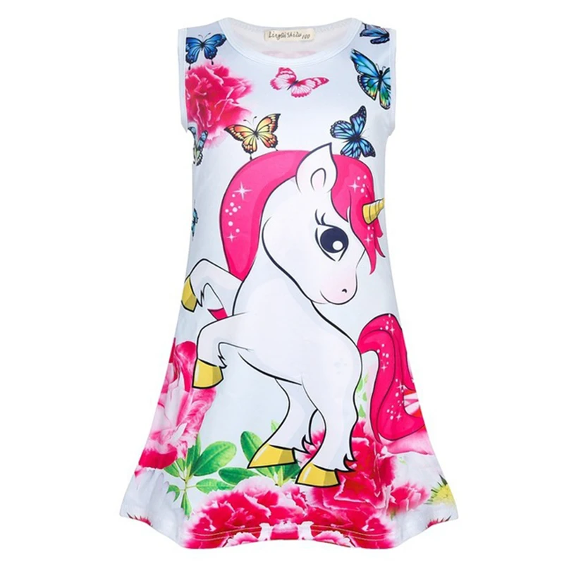 Girls Dress Princess Costume Summer Unicorn Butterfly Cartoon Sleeveless Birthday Party