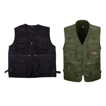 

2 Pcs Men's Fishing Vest with Multi-Pocket Zip for Photography / Hunting / Travel Outdoor Sport XL - Black & Army Green
