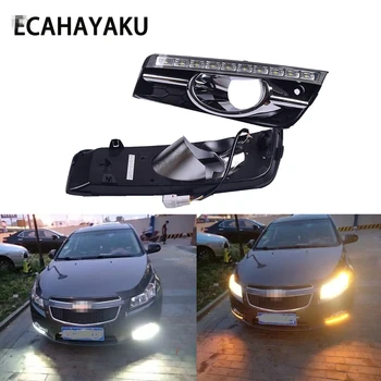 

ECAHAYAKU LED DRL Daytime Running Light 12v with fog lamp hole Yellow turn signal light for chevrolet cruze 2009 2010 2011 2012
