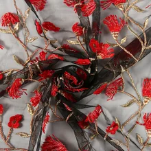 Кружева вышивка 3D жаккард красный цветок тюль ткань ширина 125 см для девочек юбка DIY свадебное платье украшенная ткань