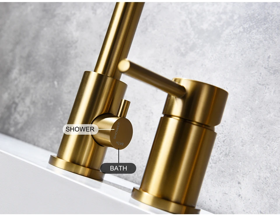 3 Hole Brass Brushed Gold Bathtub Faucet