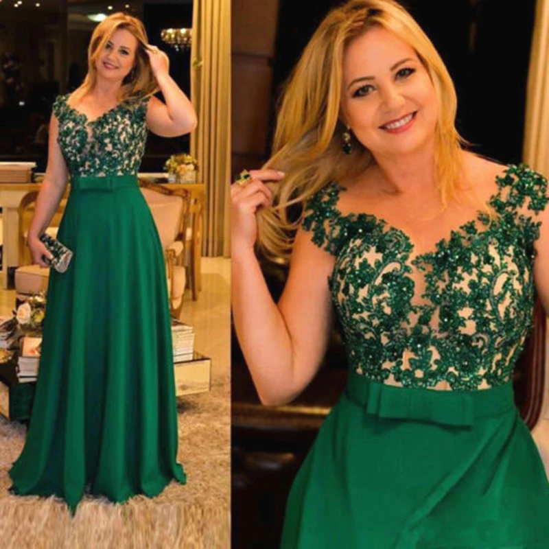 Vestidos de encaje verde oscuro para madre de la novia, talla grande, manga longitud hasta el suelo, fiesta de boda, vestidos formales de noche para graduación|Vestidos para la madre de la