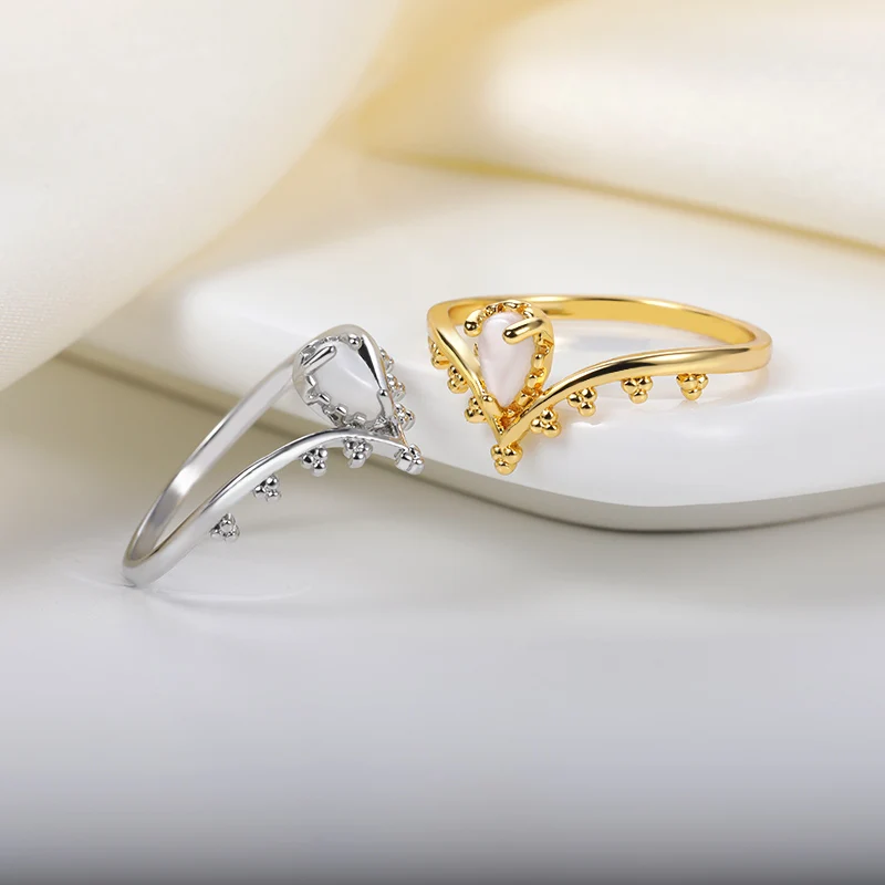 Trendy Finger Women's Ring White Opal Lace V Shape Ring Vintage Stainless Steel Accessories Aesthetic Jewelry Mother's Day Gift