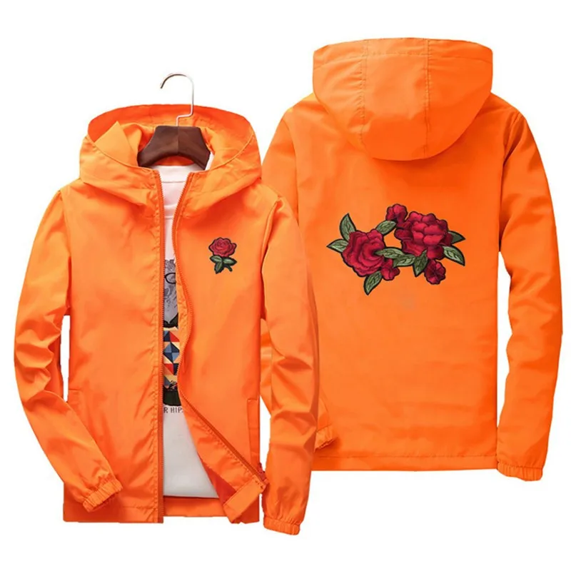 Najtaniej 2019 odzież rodzinna Rose haftowane kurtki mężczyźni kobiety kwiat haftowane poliester kurtka Hip Hop Casual Plus rozmiar 6XL 7XL