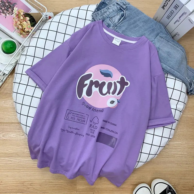 95% cotton Chic Summer New Personality Korean Style Fruit women t-shirts short white Plus Size kawaii harajukuTops Tees TYD26