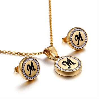 

Bulgaria Gold 26 Capital Letter Jewelry Sets For Women Stainless Steel Initial Letter A- Z Pendant Necklace & Earrings Set
