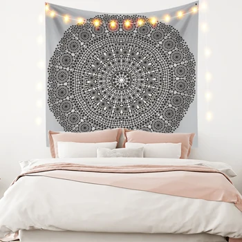 

Black and White Mandala Tapestry Indian Boho Style Wall Hanging Decoration Psychedelic Flower Home Dormitory Carpet Picnic Mat