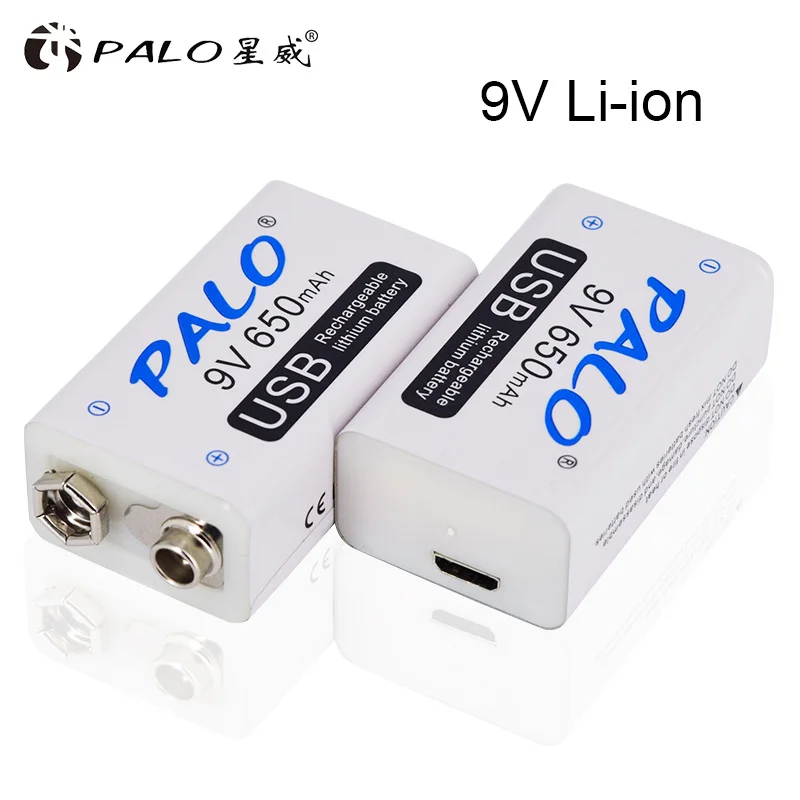 Rechargeable 9V Battery 650mAh Micro USB 9 Volt 6F22 Lithium Crown 9v Batteries for Multimeter KTV Microphone Metal Detector
