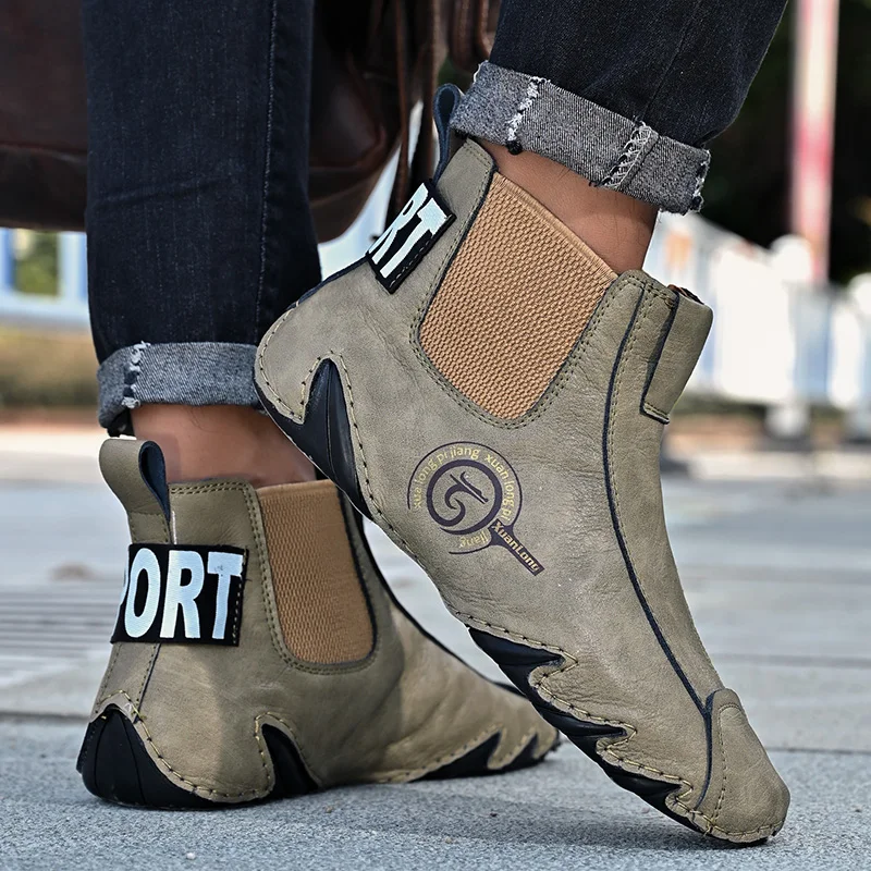 Fashion Winter Men's Boots Plush Warm Men's Snow Boots Luxury Men Leather Autumn Outdoor Light Motorcycle Work