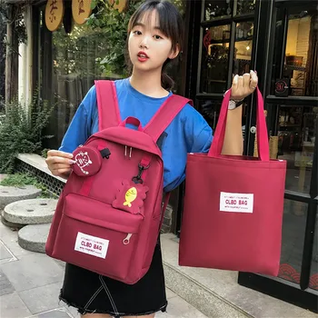 

Woman Nylon Backpack Women Ribbons School Backpacks Schoolbag For Teenagers Girls Student Book Bag Female Satchel 2Sets/Pcs 808