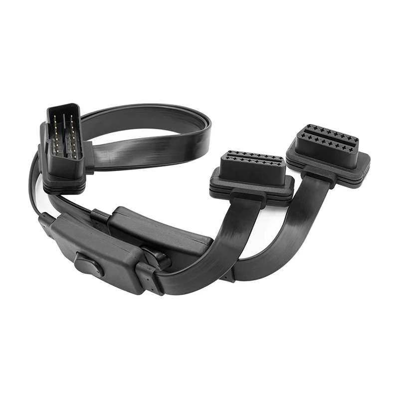 1 IN 2 Converted Flat Male to Dual Female Elbow 16Pin OBD Splitter Extension Cable OBD2 Cable With Switch On Off