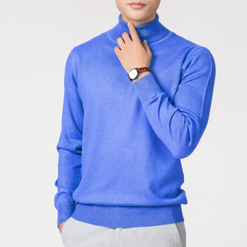 Кашемировая водолазка модный мужской шерстяной свитер одежда осень зима свитера цвета Омбре пуловер мужской тонкий свитер - Цвет: Синий