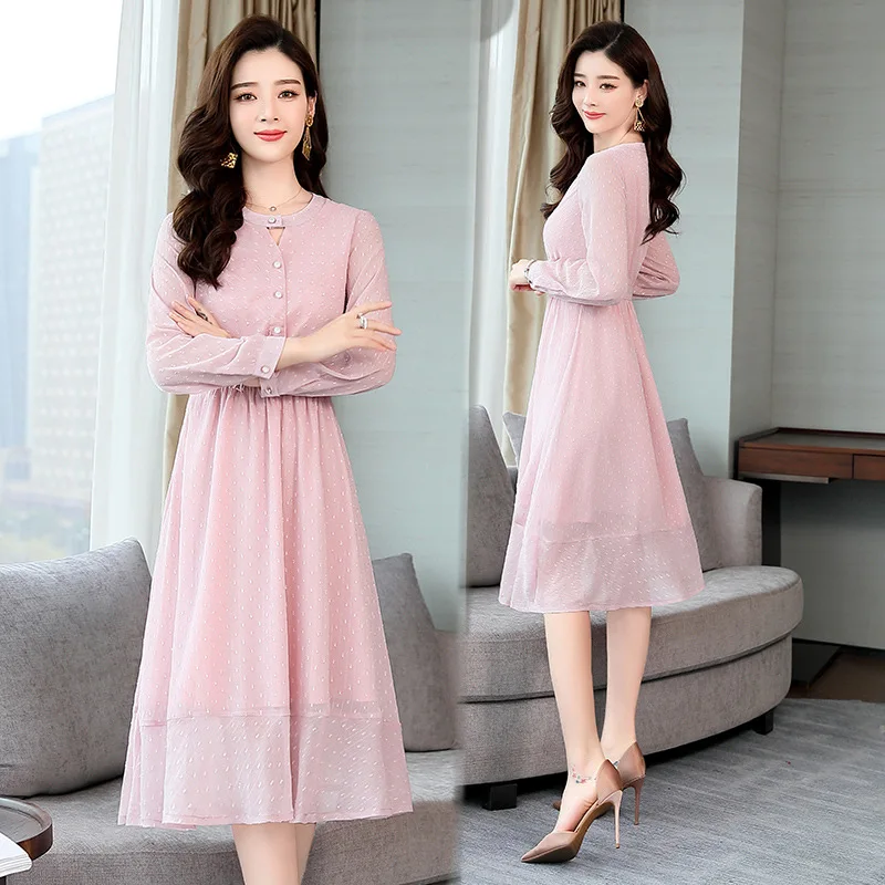 

Chiffon Dress Spring And Autumn 2019 New Style Women's Dress Spring Clothing Popular Skirt Spring Korean-style Spring Elegant Lo