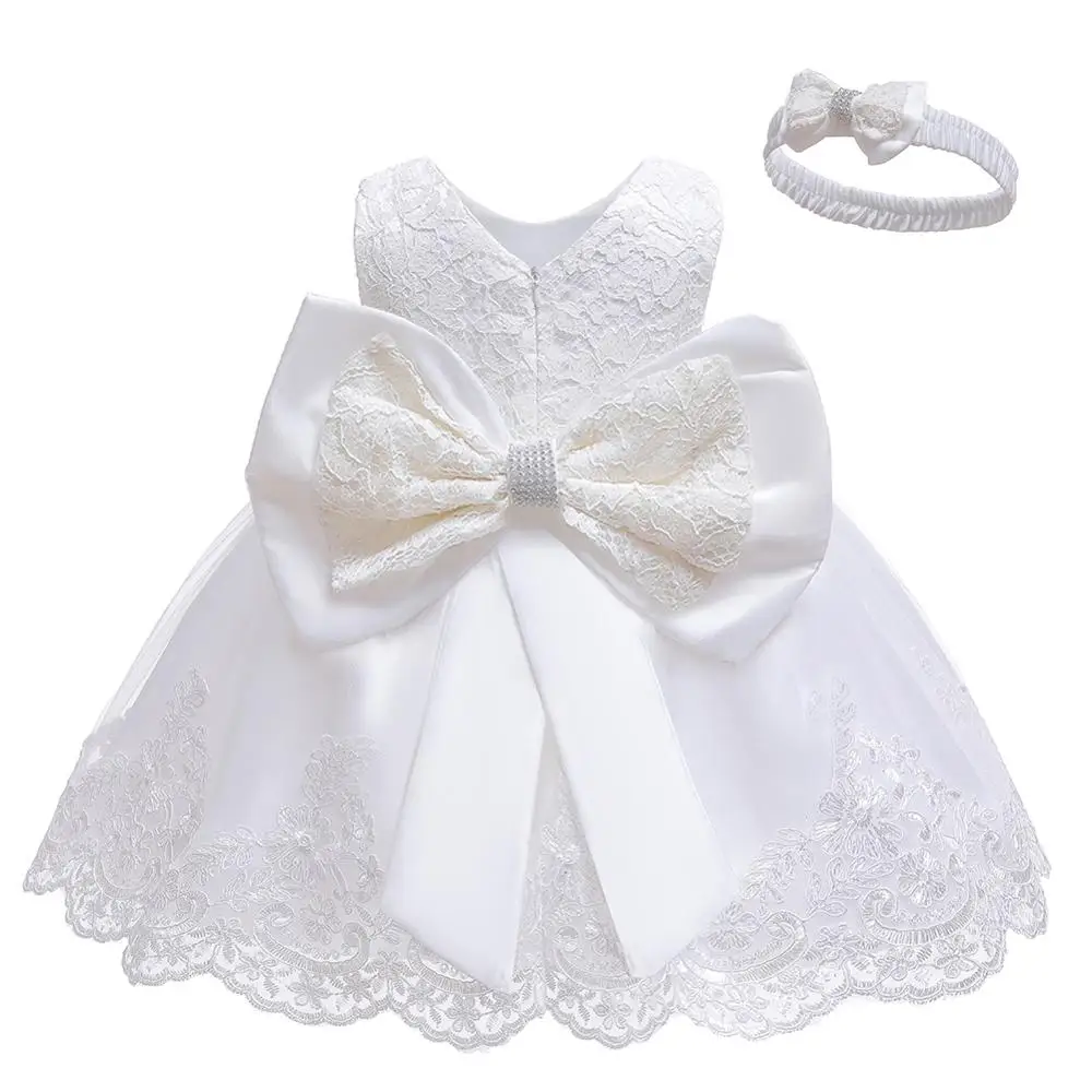 Платье для маленьких девочек для малышей, праздничное платье принцессы для свадебного торжества; платья для крещения первого Платье для первого дня рождения для новорожденных, костюм - Цвет: White