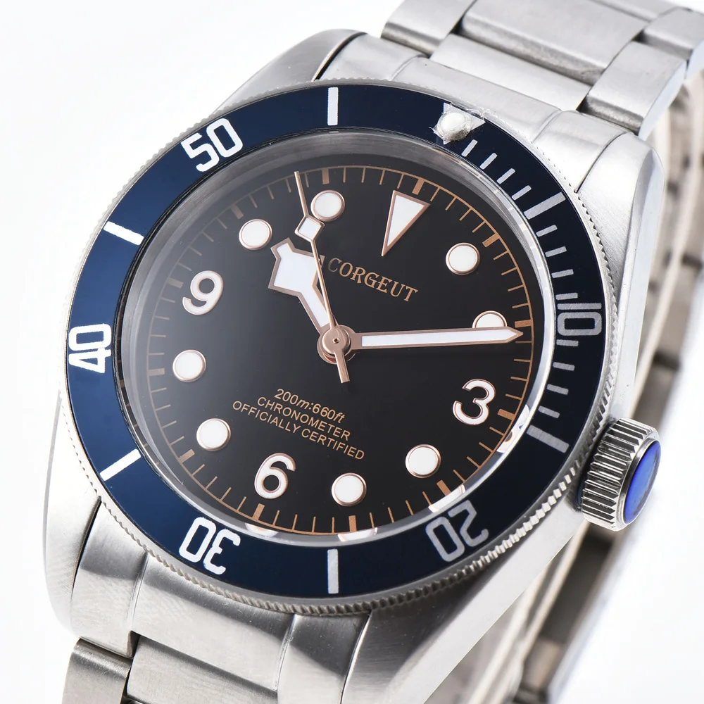 

Corgeut 41mm Mechanical Watch Luminous Sapphire Schwarz Bay Automatic Men Sport Swim Diver Clock Luxury Brand Male WristWatch