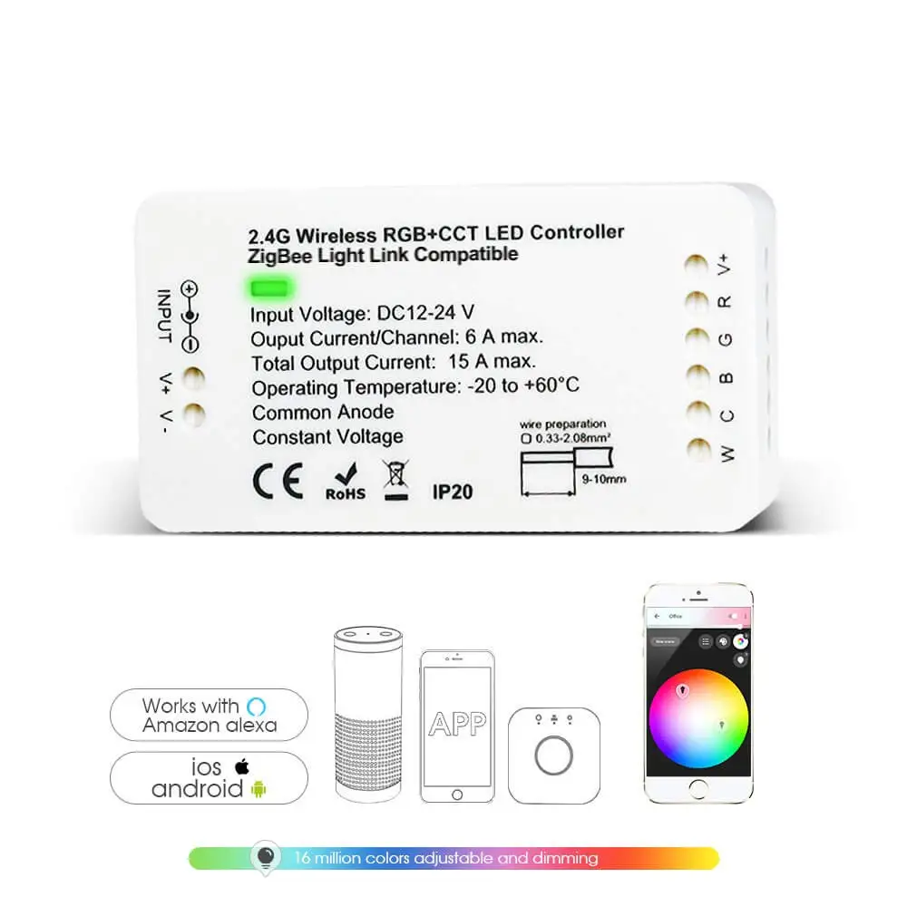 rgb cct 6pin Умный домашний контроллер Zigbee RGBCCT, совместимый с Hue мост Amazon Echo Plus Alexa и lighttify Hub APP Voice JK135 - Цвет: rgb cct 6pin