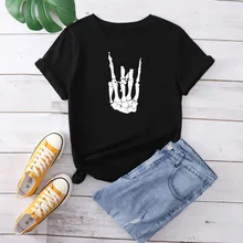 

Women T Shirt Skull Hand Print T Shirt Short Sleeve O Neck Loose Women Tshirt Ladies Tee Shirt Tops Clothes Camisetas Mujer
