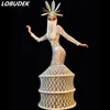 Tassel Masked Headdress White Lace Perspective Dress Nightclub Party Women Singer Stage Costume Models Catwalk Show Long Dress ► Photo 1/6