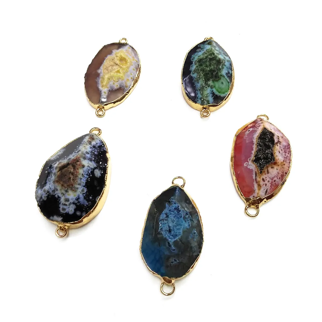 

Natural Agates Pendants Charms Double hole connector for Jewelry Making DIY Accessories Fit Necklaces Size 20x40-25x45mm