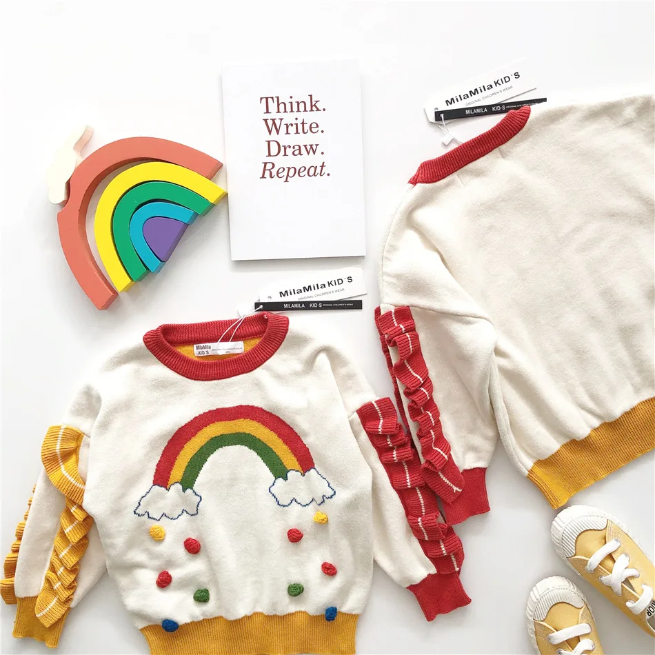 Tonytaobaby/осенне-зимняя одежда новая детская одежда для девочек свитер с радугой одежда для малышей зимняя одежда для маленьких девочек