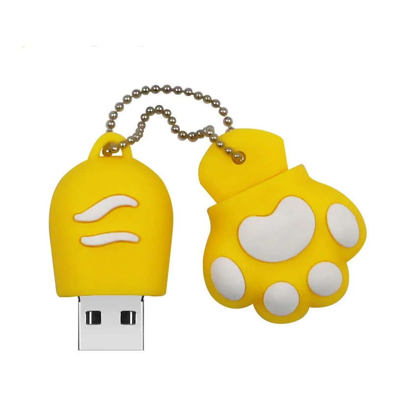 Милый USB флеш-накопитель с когтями из мультфильмов, 4 ГБ, 8 ГБ, USB 2,0, 16 ГБ, флеш-накопитель, 32 ГБ, USB флеш-накопитель, 64 ГБ, 128 ГБ, с брелоком - Цвет: Цвет: желтый