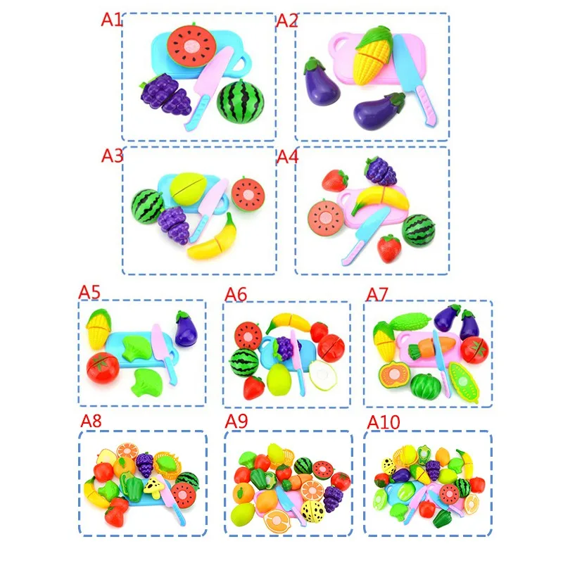 Fun Preschool Children Plastic Cutting Vegetables Fruits Baby Early Educational Kitchen Toys Pretend Food Playset
