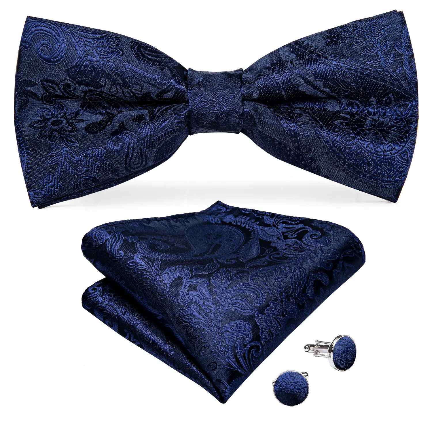 Мужской темно-синий Пейсли Шелковый свадебный жилет для мужчин галстук-бабочка платок запонки набор галстуков для костюма смокинг DiBanGu MJ-120