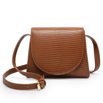 

Women Bag 2020 New Lizard Saddle Shoulder Bag Leather Semi-circular Bag Coffee Fashion Shoulder Messenger Bag