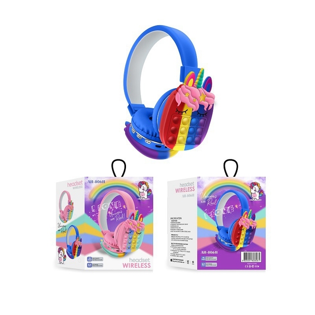 unicorn Wireless Headphones Creative Bluetooth Headset Push Bubble Fidget Headset Adult Stress Relief Decompression Toy