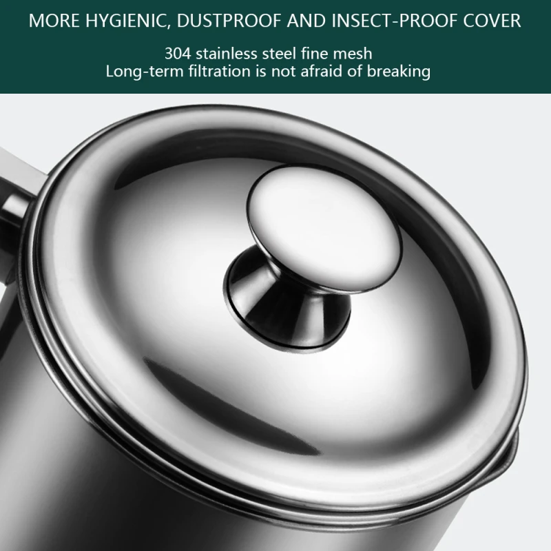 1.2L Kitchen Cooking Oil Filter Pot Soup Grease Stainless Steel Strainer Separator