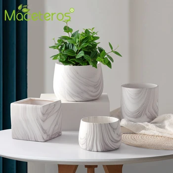 

New Modern Creative Marble Pattern Ceramic Flower Pot Simple Green Plant Potted Gardening Planter Living Room Home Decoration