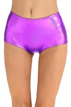 Iconstaumes pantalones cortos brillantes metálicos de cuero para mujer, Shorts sexys de baile de cintura baja para escenario