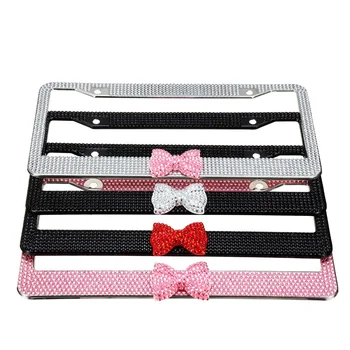 

Hot Sale 2x 31cmx16cm License Plate Stainless Steel Frame Bling Crystal Rhinestone for Car Truck Vehicle Car Styling