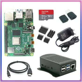 

original Raspberry Pi 4 2GB 4GB RAM + 64GB memory card aluminum 3A adapter + Raspberry Pi 4 Metel Box with Aluminum Case with Ha