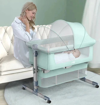 

Crib Baby Cradle 2 In 1 Newborn Portable Foldable Crib Baby Travel Bed Game Bed Baby Sleeping Bed With Mattress 0-18 Months