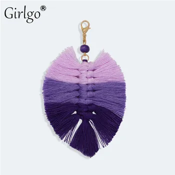 

Girlgo Tassel Macrame Keychains for Women DIY Handmade Newest key Holder Ins Fashion Bag Charm Car Hanging Jewelry Gifts Unique