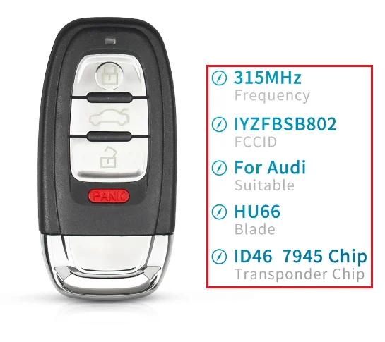 SPCFOR 3+ 1 кнопка для Audi A3 A4 A5 A6 A8 Quattro Q5 Q7 брелок умный дистанционный ключ 315 МГц ID46 чип FCC ID IYZFBSB802 2009