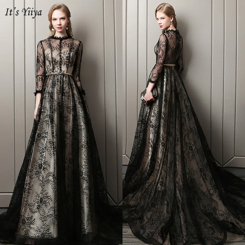 Это Yiya вечернее платье сексуальное Lllusion три четверти Robe De Soiree o-образным вырезом Ruched A-Line женские вечерние платья V071